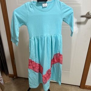 Charming Aqua and Pink Kids Casual Dress